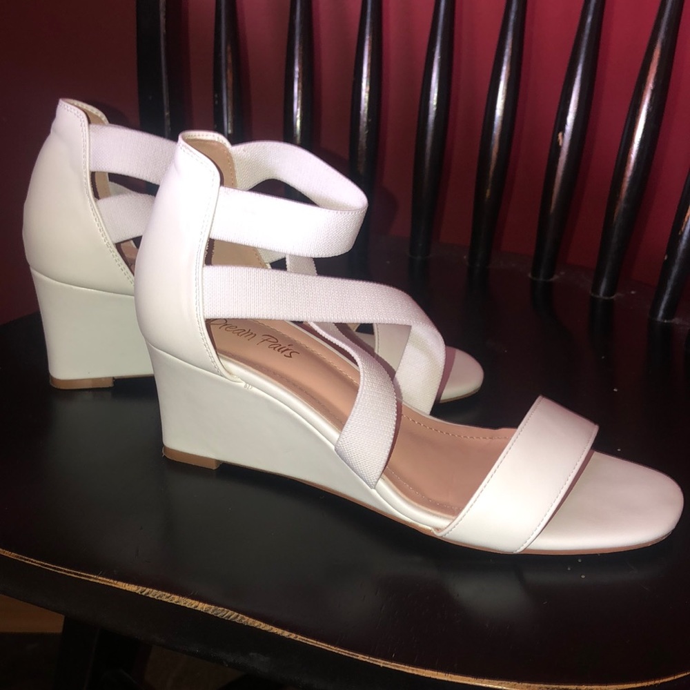 White strappy wedges